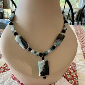 Handmade aqua and black necklace